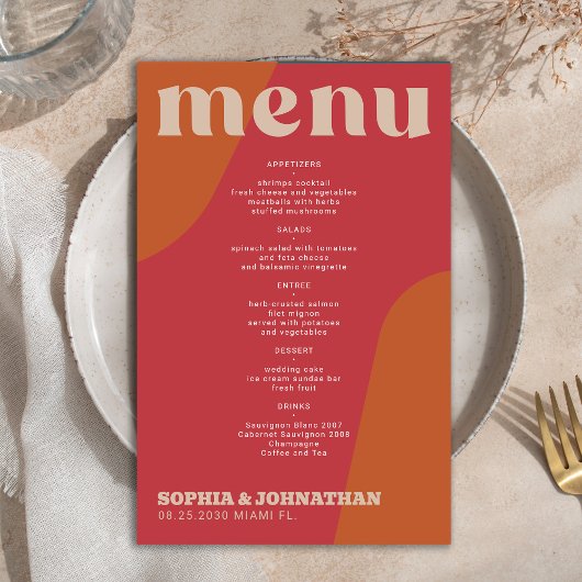 Budget modern retro groovy wedding menu template