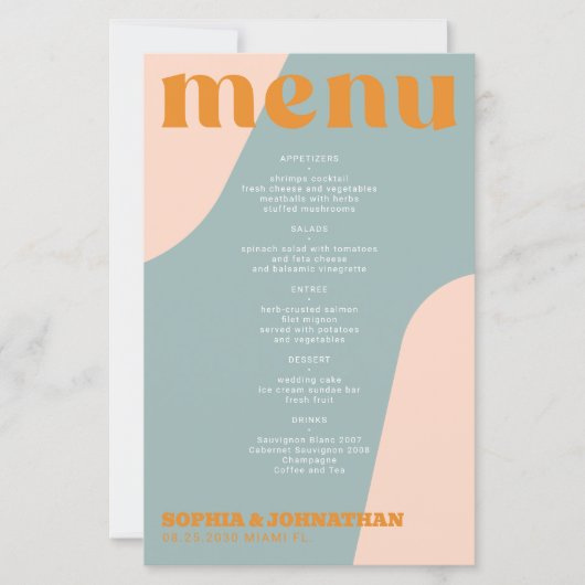 Budget modern retro groovy wedding menu template (正面)