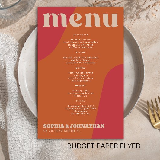 Budget modern retro groovy wedding menu template チラシ
