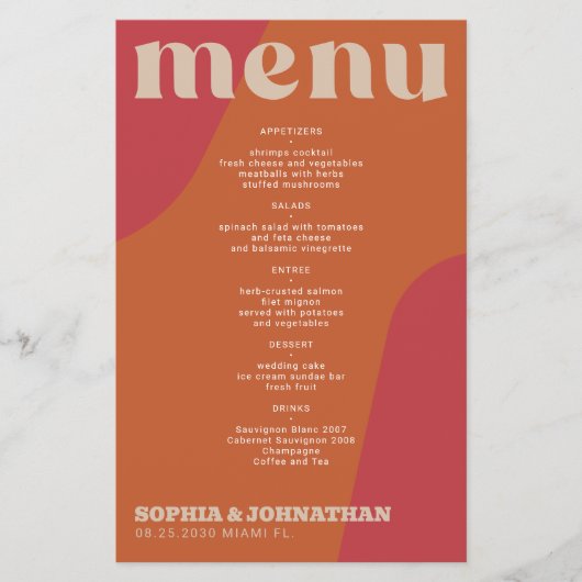 Budget modern retro groovy wedding menu template チラシ (正面)