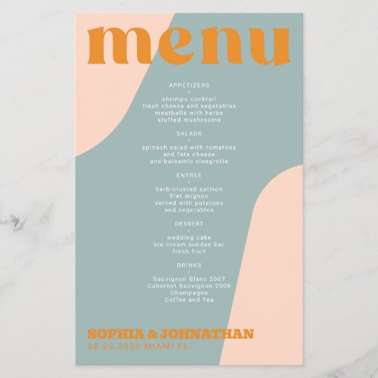 Budget modern retro groovy wedding menu template チラシ (正面)