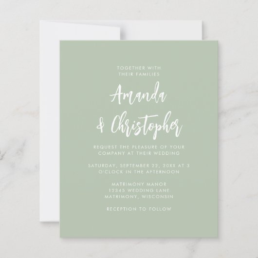 Budget Modern Script Sage Green Wedding Invitation (正面)