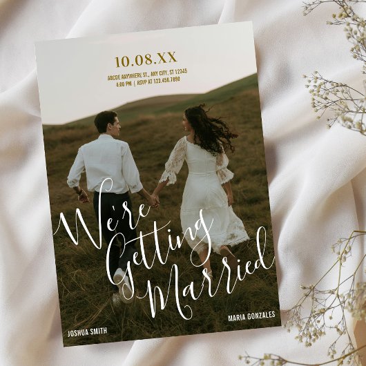 Budget Modern typography photo wedding  招待状