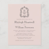 Budget Monogram Crest Blush Pink Wedding Invite (正面)