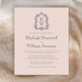 Budget Monogram Crest Blush Pink Wedding Invite