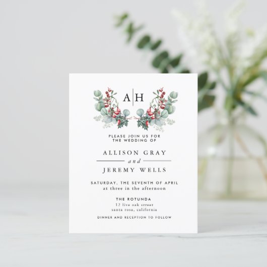 Budget Monogram Floral Wedding Invitation Flyer (スタンド正面)
