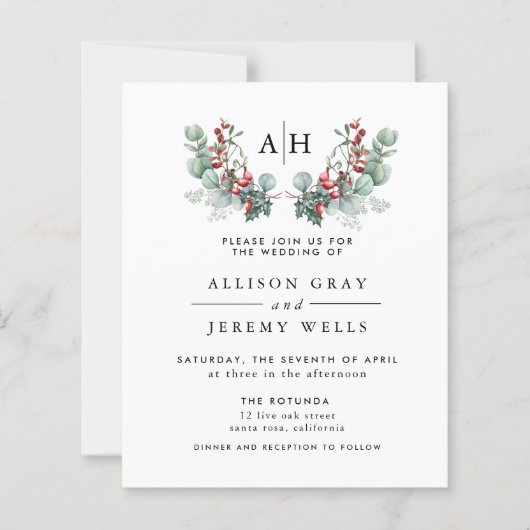 Budget Monogram Floral Wedding Invitation Flyer (正面)