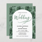 Budget Monstera Leaves Wedding QR Code Invitation (正面/裏面)