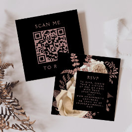 Budget Moody Floral Ivory Rose Gold QR Code RSVP エンクロージャーカード