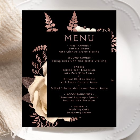 Budget Moody Floral Ivory Rose Gold Wedding Menu