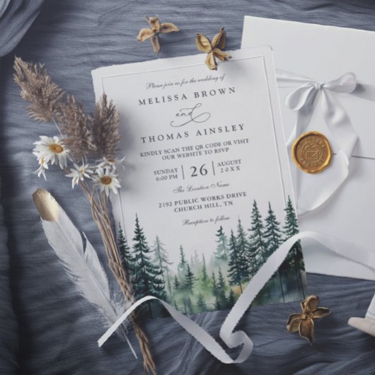 Budget mountain destination rustic qr code wedding 招待状