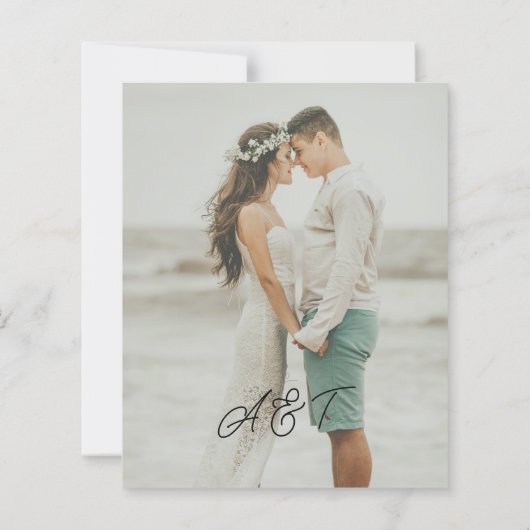 Budget names script overlay photo wedding invite (裏面)