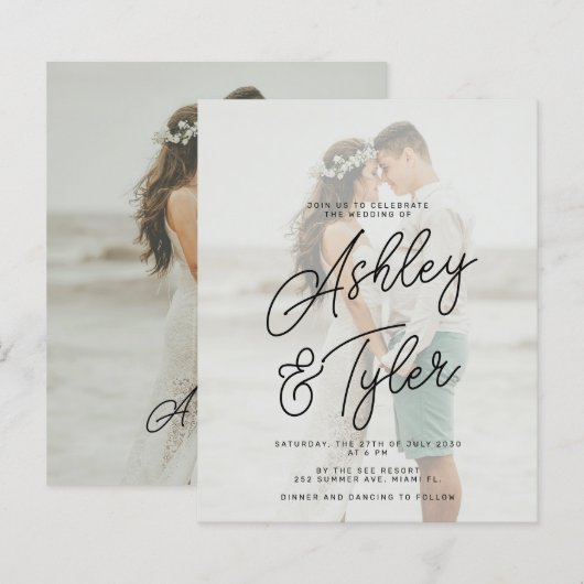 Budget names script overlay photo wedding invite (正面/裏面)