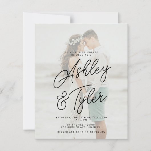 Budget names script overlay photo wedding invite (正面)