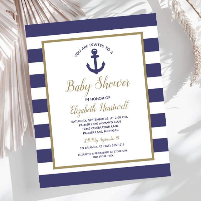 Budget Nautical Navy Blue Boys Baby Shower Invite (クリエイターアップロード済み)