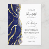 Budget Navy Blue Gold Ink Wedding Invitation (正面)