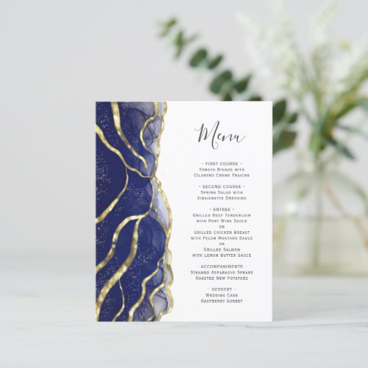 Budget Navy Blue Gold Ink Wedding Menu (スタンド正面)