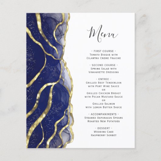 Budget Navy Blue Gold Ink Wedding Menu (正面)