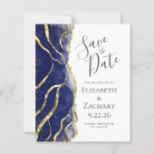 Budget Navy Blue Gold Ink Wedding Save the Date (正面)
