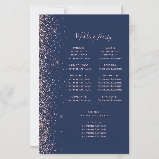 Budget Navy Blue Rose Gold Glitter Wedding Program (裏面)