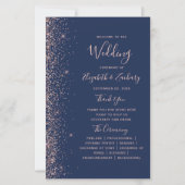 Budget Navy Blue Rose Gold Glitter Wedding Program (正面)