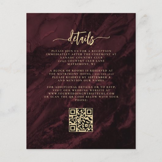 Budget Navy Gold Floral Burgundy QR Code Wedding (裏面)