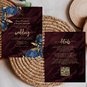 Budget Navy Gold Floral Burgundy QR Code Wedding
