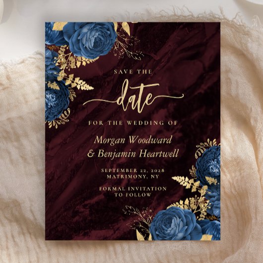Budget Navy Gold Floral Burgundy Save the Date