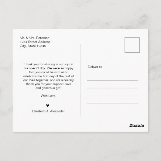 Budget Navy Script Pic Wedding Thank You Postcard ポストカード (裏面)