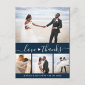 Budget Navy Script Pic Wedding Thank You Postcard ポストカード (正面)