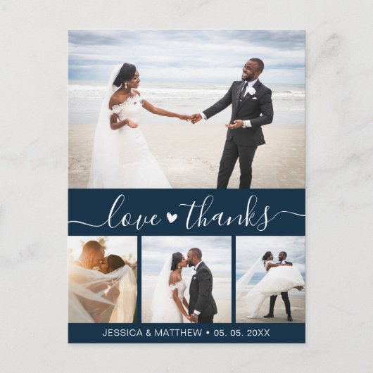 Budget Navy Script Pic Wedding Thank You Postcard ポストカード (正面)