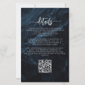 Budget Navy Silver Floral QR Code Wedding Invite (裏面)
