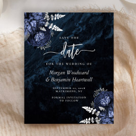 Budget Navy Silver Floral Wedding Save the Date