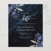 Budget Navy Silver Floral Wedding Save the Date (正面)