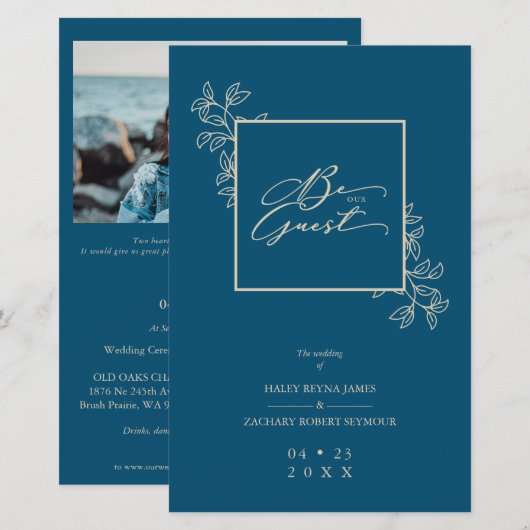 Budget Navy Trendy Modern Branches Gold Photo (正面/裏面)