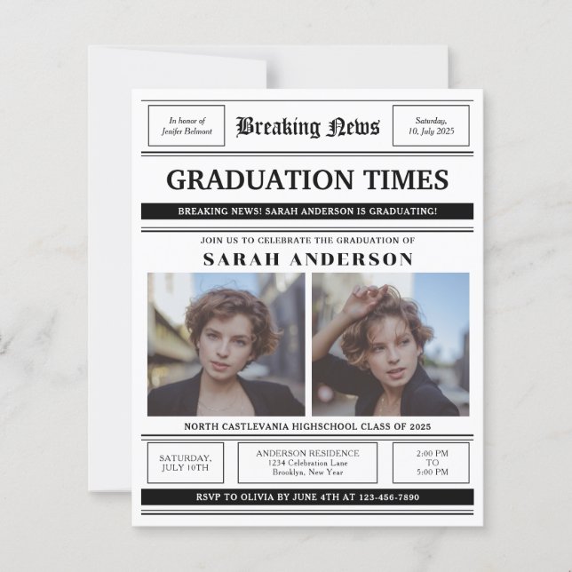 BUDGET Newspaper Style 2 Photo Graduation Party (正面)