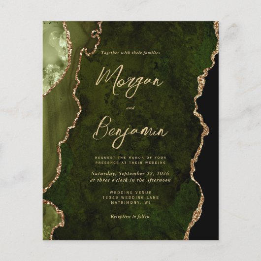 Budget Olive Green Agate Script QR Code Wedding (正面)