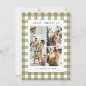 Budget Olive Green Gingham Plaid 4 Photo Christmas シーズンカード (正面)