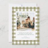 Budget Olive Green Gingham Plaid 4 Photo Christmas シーズンカード (裏面)