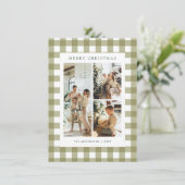 Budget Olive Green Gingham Plaid 4 Photo Christmas シーズンカード (スタンド正面)