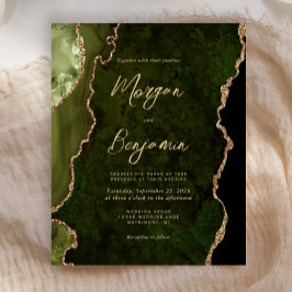 Budget Olive Green Gold Agate Wedding Invite
