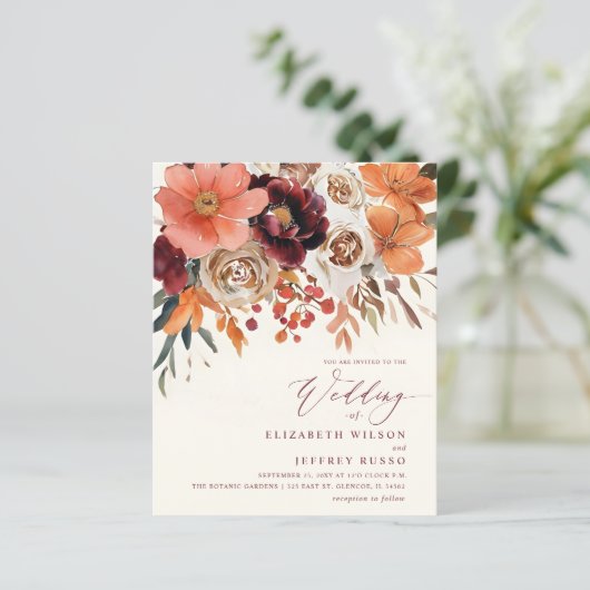 Budget Orange Floral Fall Wedding Invitation (スタンド正面)