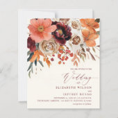 Budget Orange Floral Fall Wedding Invitation (正面)