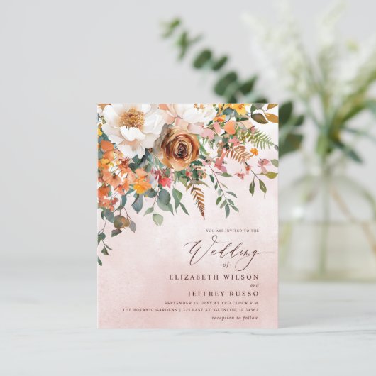 Budget Orange Floral Fall Wedding Invitation (スタンド正面)