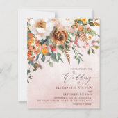 Budget Orange Floral Fall Wedding Invitation (正面)