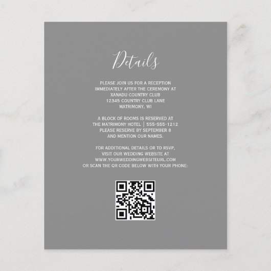 Budget Peach Glitter Gray QR Code Wedding Invite (裏面)