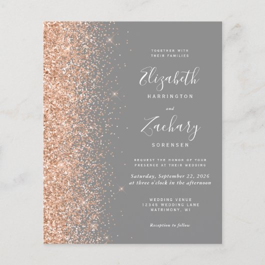 Budget Peach Glitter Gray QR Code Wedding Invite (正面)