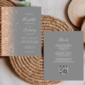 Budget Peach Glitter Gray QR Code Wedding Invite