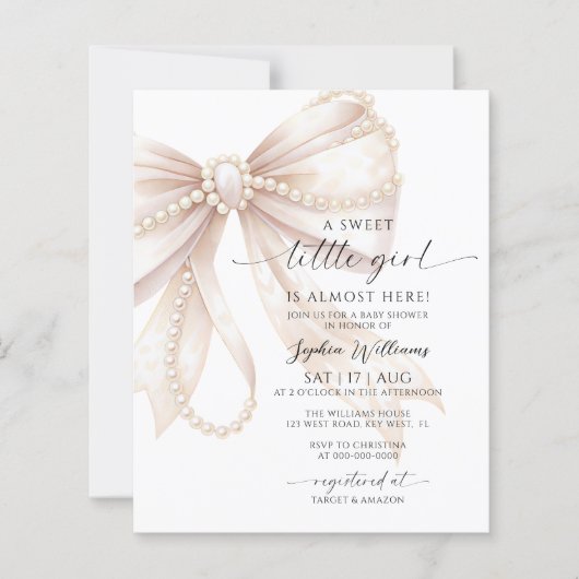 Budget Pearl and Bow Sweet Little Girl Baby Shower (正面)