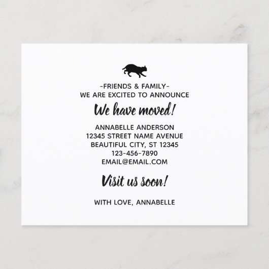 Budget Pet Cat引っ越しました新しいアドレス移動カード (裏面)